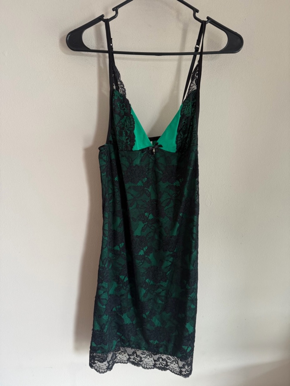 Blush Lingerie Green Black‎ Floral Lace Chemise Slip Dress Nightgown Medium